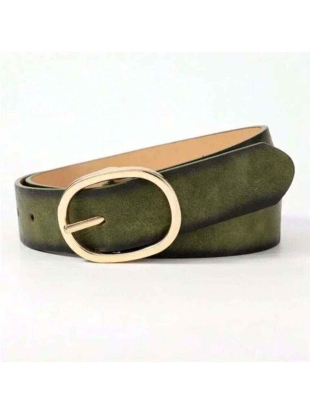 New! Olive Green Gold Oval Buckle Belt (One Size 52”) NWOT
